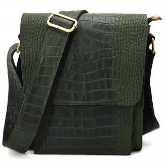 Кожаная сумка через плечо RepE-3027-4lx бренда TARWA зеленый цвет рептилия с кла. . фото 8
