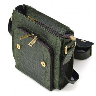 Кожаная сумка через плечо RepE-3027-4lx бренда TARWA зеленый цвет рептилия с кла. . фото 7