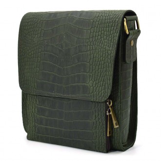 Кожаная сумка через плечо RepE-3027-4lx бренда TARWA зеленый цвет рептилия с кла. . фото 4