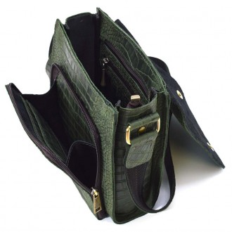 Кожаная сумка через плечо RepE-3027-4lx бренда TARWA зеленый цвет рептилия с кла. . фото 3