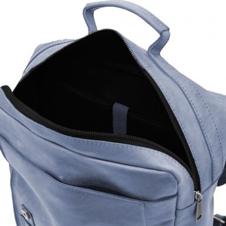 Сумка рюкзак для ноутбука из лошадиной кожи TARWA RK-3420-3md синяя. Закрывается. . фото 5