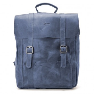 Сумка рюкзак для ноутбука из лошадиной кожи TARWA RK-3420-3md синяя. Закрывается. . фото 7