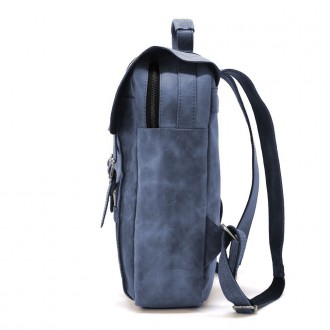 Сумка рюкзак для ноутбука из лошадиной кожи TARWA RK-3420-3md синяя. Закрывается. . фото 8