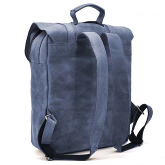 Сумка рюкзак для ноутбука из лошадиной кожи TARWA RK-3420-3md синяя. Закрывается. . фото 3