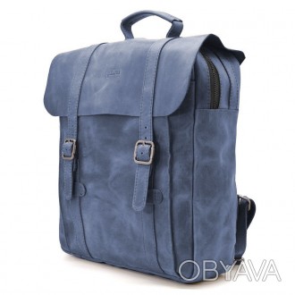 Сумка рюкзак для ноутбука из лошадиной кожи TARWA RK-3420-3md синяя. Закрывается. . фото 1