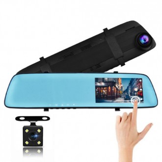 Автомобильный видеорегистратор-зеркало L-9003, LCD 4.3", TOUCH SCREEN, 2 камеры,. . фото 2