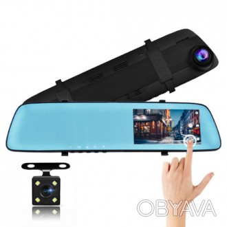 Автомобильный видеорегистратор-зеркало L-9003, LCD 4.3", TOUCH SCREEN, 2 камеры,. . фото 1