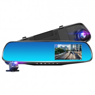 Автомобильный видеорегистратор-зеркало L-9004, LCD 3.5'', 2 камеры, 1080P Full H. . фото 2