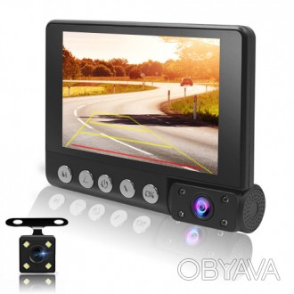 Автомобильный видеорегистратор C9, LCD 4'', WDR, 1080P Full HD, 3 камеры. . фото 1