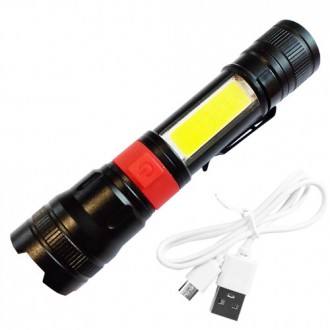 Фонарь PL-826-P70+COB(white+red), 1х18650, магнит, зажим, ЗУ microUSB, zoom, Box. . фото 4