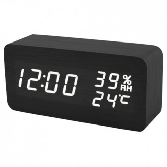 Часы сетевые VST-862S-6 белые, (корпус черный) температура, влажность, USB. . фото 2