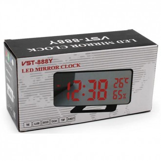 Часы сетевые VST-888Y-4, зеленые, температура, влажность, USB. . фото 4