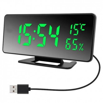 Часы сетевые VST-888Y-4, зеленые, температура, влажность, USB. . фото 2