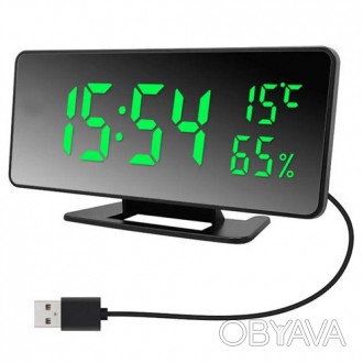 Часы сетевые VST-888Y-4, зеленые, температура, влажность, USB. . фото 1