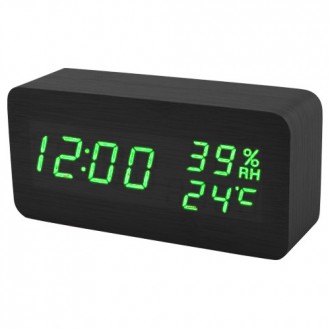 Часы сетевые VST-862S-4 зеленые, (корпус черный) температура, влажность, USB. . фото 2