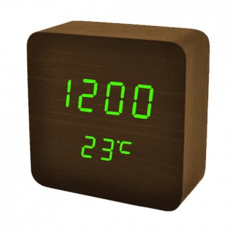 Часы сетевые VST-872-4, зеленые, (корпус коричневый) температура, USB. . фото 2