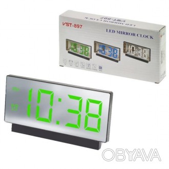 Часы сетевые VST-897-4, ярко-зеленый,температура, USB. . фото 1