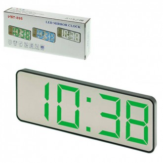Часы сетевые VST-898-4, ярко-зеленые, температура, USB. . фото 2