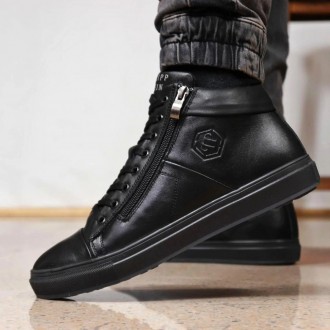 Зимові шкіряні черевики, кросівки на хутрі Philipp Plein Zipper Leather
Виконані. . фото 2