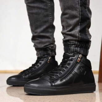 Зимові шкіряні черевики, кросівки на хутрі Philipp Plein Zipper Leather
Виконані. . фото 6