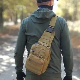 Мужская тактическая многофункциональная нагрудная сумка-слинг через плечо с сист. . фото 19