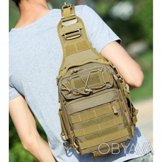 Чоловіча тактична багатофункціональна нагрудна сумка-слінг через плече із систем. . фото 1