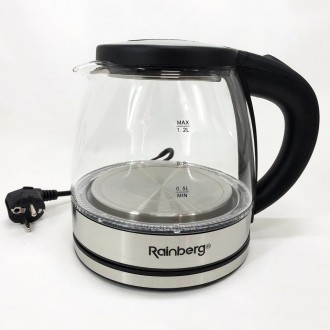 Скляний з підсвічуванням електричний чайник rainberg RB-2251 з дисковим нагрівал. . фото 5