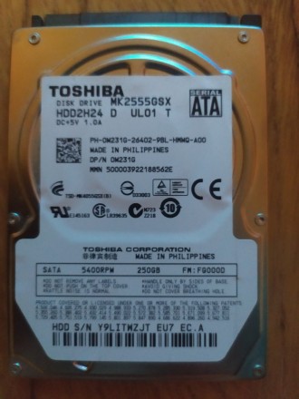 Продам жорсткий диск Toshiba MK2555GSX на 250GB пам'яті 2.5" SATA, у г. . фото 2