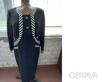 Сукня жіноча (білоруський трикотаж, шерсть -30%. ПАН- 70%) чорного кольору з дек. . фото 1