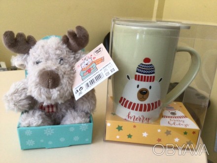 Подарочный набор-Керамическая чашки -Медведь и Мягкая игрушка-брелок-Олень.
Мож. . фото 1
