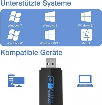 Мережевий адаптер Wi-Fi, адаптер для ПК, адаптер WLAN ElecMoga USB 3.0, 1300 Мбіт/с, ПК, 2,4 ГГц/5,8 ГГц,. . фото 4 Мережевий адаптер Wi-Fi, адаптер для ПК, адаптер WLAN ElecMoga USB 3.0, 1300 Мбі. . фото 4