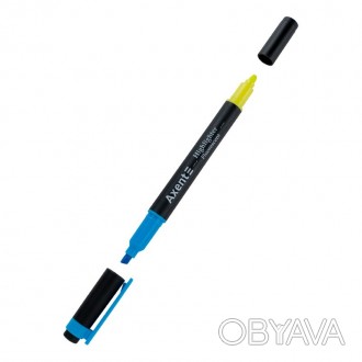 Маркер текстовий Axent Highlighter Dual 2-4мм клиноподібний блакитний+жовтий 253. . фото 1