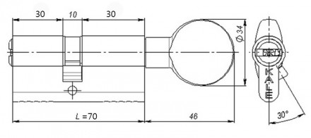 Цилиндровый механизм Kale SM 30/10/30 никель (Турция) 
 Цилиндры дверные KALE KI. . фото 3