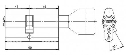 Цилиндровый механизм Iseo R90 Gera 90мм 45х45 ключ/тумблер хром (Италия)
 
 Цили. . фото 3