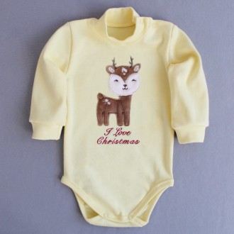 Боді для немовлят з новорічною аплікацією пухнастого оленя зі стійкою та манжета. . фото 2