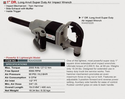 Пневмогайковерт TOPTUL KAAD3220 1" принадлежит к классу мощных ударных пневматич. . фото 3