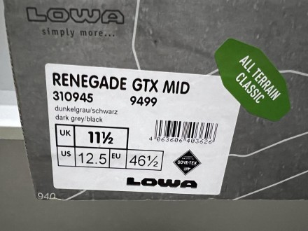 
LOWA Renegade GTX Mid 310945 9499 dark grey/black Мужские походные ботинки, 46.. . фото 4