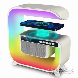 Нічник акумуляторний RGB G3 з бездротовою зарядкою 15W і Bluetooth колонкою 3W Н. . фото 1