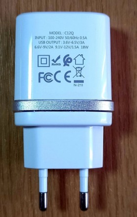 Cетевое зарядное устройство HOCO C12Q, быстрая зарядка QC3.0, 1хUSB 3A, 18 Вт.Пр. . фото 5