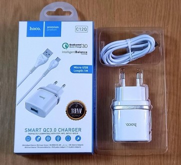 Cетевое зарядное устройство HOCO C12Q, быстрая зарядка QC3.0, 1хUSB 3A, 18 Вт.Пр. . фото 2