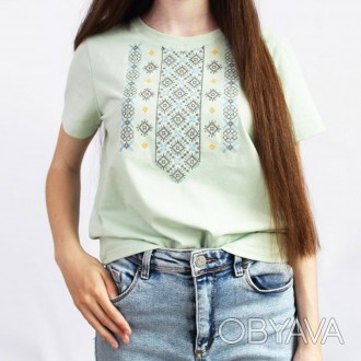 Стильна футболка-вишиванка жіноча м’ятного кольору з українським орнаментом від . . фото 1
