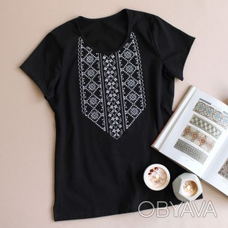 Жіноча футболка вишита літня з сірим орнаментом від українського виробника ТМ La. . фото 1