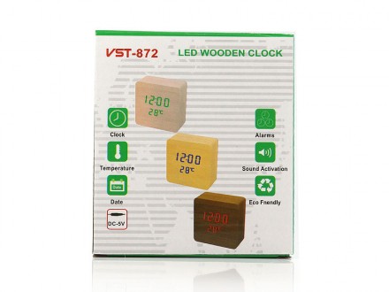 Часы электронные настольные VST-872 80шт 9580 Деревянные, светодиодные, умные, с. . фото 8