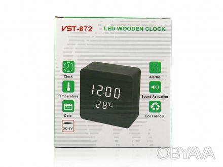 Часы электронные настольные VST-872 80шт 9580 Деревянные, светодиодные, умные, с. . фото 1