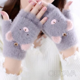 Митенки рукавицы теплые женские Мишки