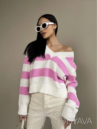 Смугастий светр з V-подібним вирізом — ідеальний вибір для тих, хто хоче мати ст. . фото 1