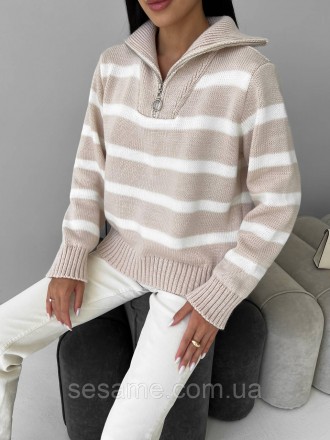 Дуже стильний светр зі смужками в добрих поєднаннях із вовняної нитки зі змійкою. . фото 2