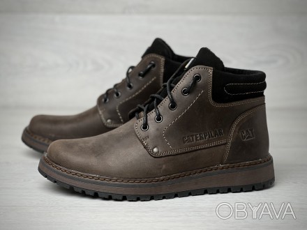 Кожаные зимние ботинки на меху CAT Brown Boots 40
