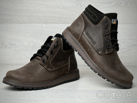 Кожаные зимние ботинки на меху CAT Brown Boots 43