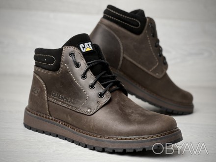 Кожаные зимние ботинки на меху CAT Brown Boots 44